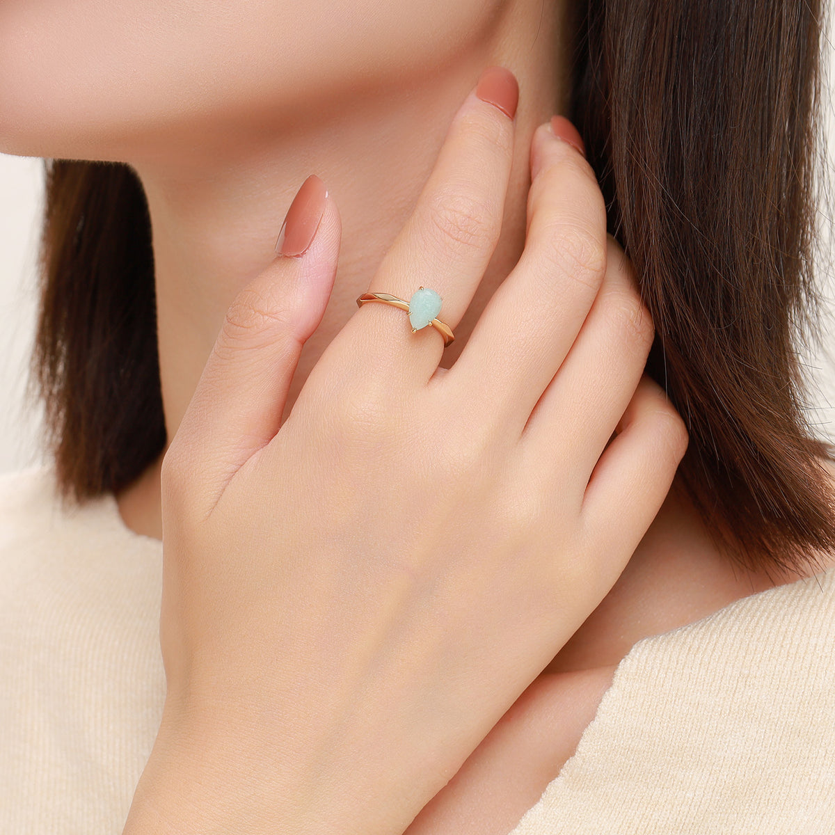 Dissoo® Gold Pear Amazonite Multi-faceted Engagement Wedding Ring