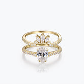 Dissoo® Pear Semi-Eternity Moissanite Engagement Ring and Curved Pavé Wedding Stackable Ring