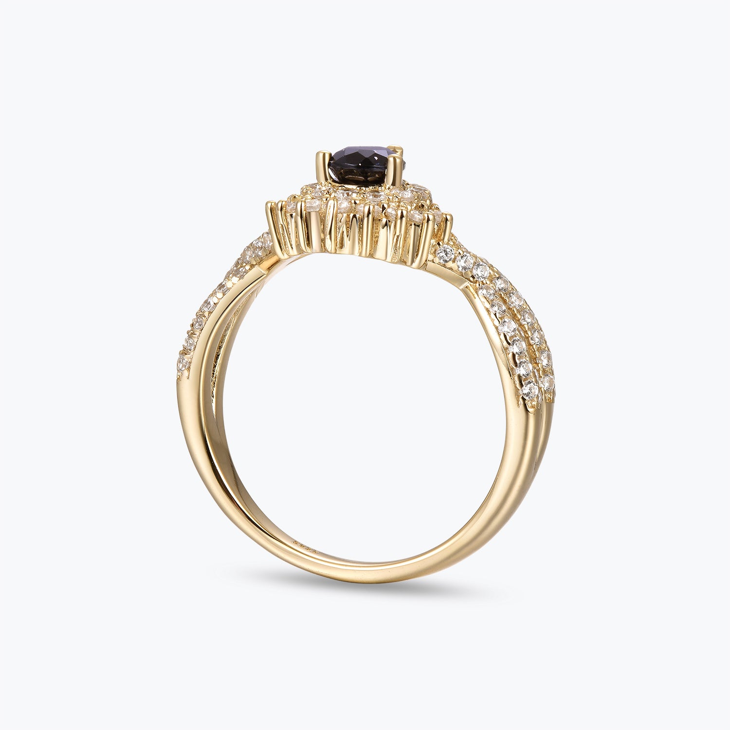 Dissoo® Gold Pear Blue Goldstone Halo Bridal Set with V-Shaped Semi-Eternity Wedding Band