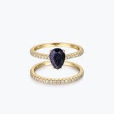 Dissoo® Pear Blue Goldstone Half-Eternity Engagement Ring with Gold Half-Eternity Wedding Band