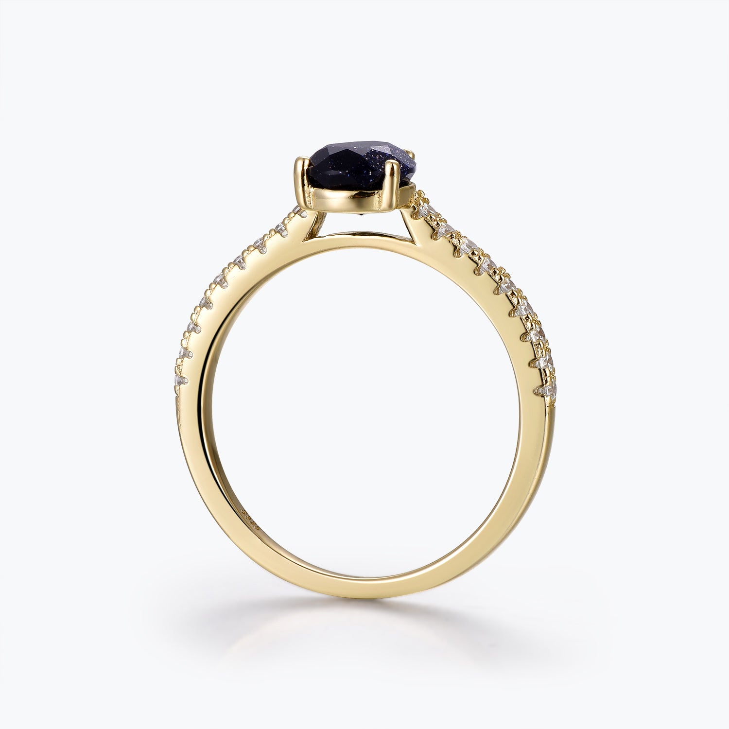 Dissoo® Pear Blue Goldstone Half-Eternity Engagement Ring with Gold Half-Eternity Wedding Band