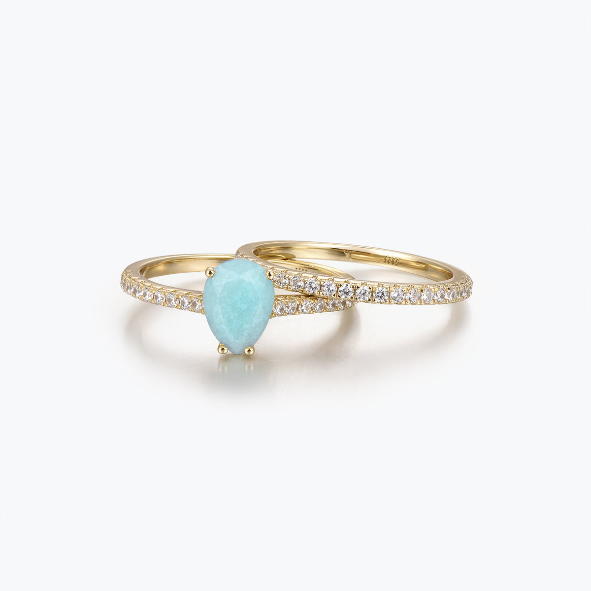Dissoo® Pear Amazonite Semi-Eternity Ring Set, Gold Semi-Eternity Ring