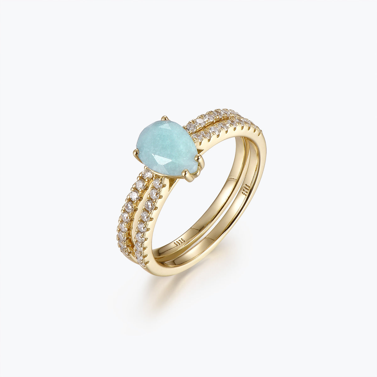 Dissoo® Pear Amazonite Semi-Eternity Ring Set, Gold Semi-Eternity Ring