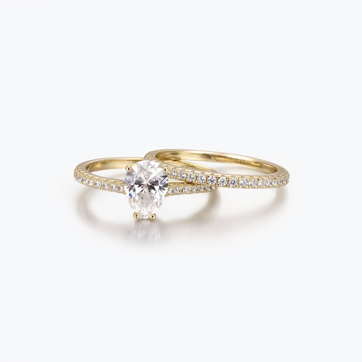 Dissoo® 1.25ct Pear Moissanite Semi-Eternity Engagement Ring and Gold Semi-Eternity Wedding Ring