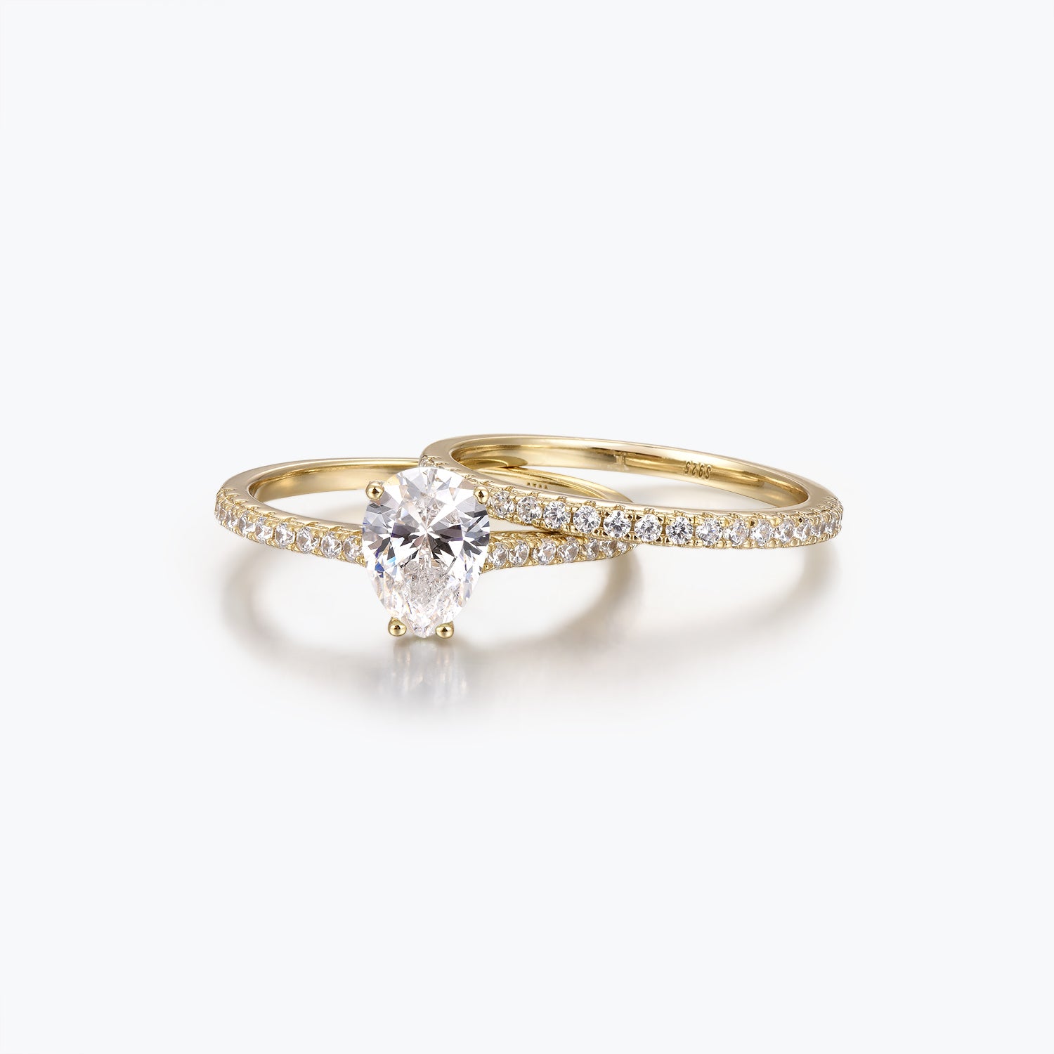 Dissoo® 1.25ct Pear Moissanite Semi-Eternity Engagement Ring and Gold Semi-Eternity Wedding Ring