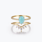 Dissoo® Pear Amazonite Half-Eternity Engagement Ring with Curved Marquise Accent Wedding Band Stackable Ring