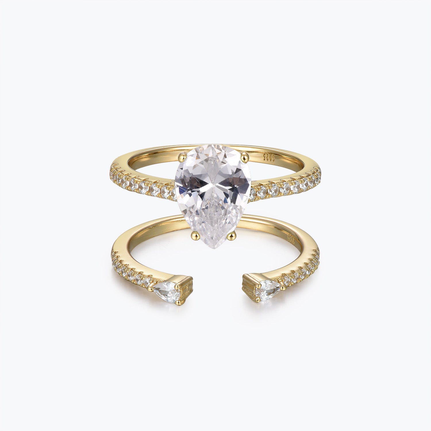Dissoo® Gold Pear Moissanite Eternity Engagement Ring and Open-shank Wedding Ring