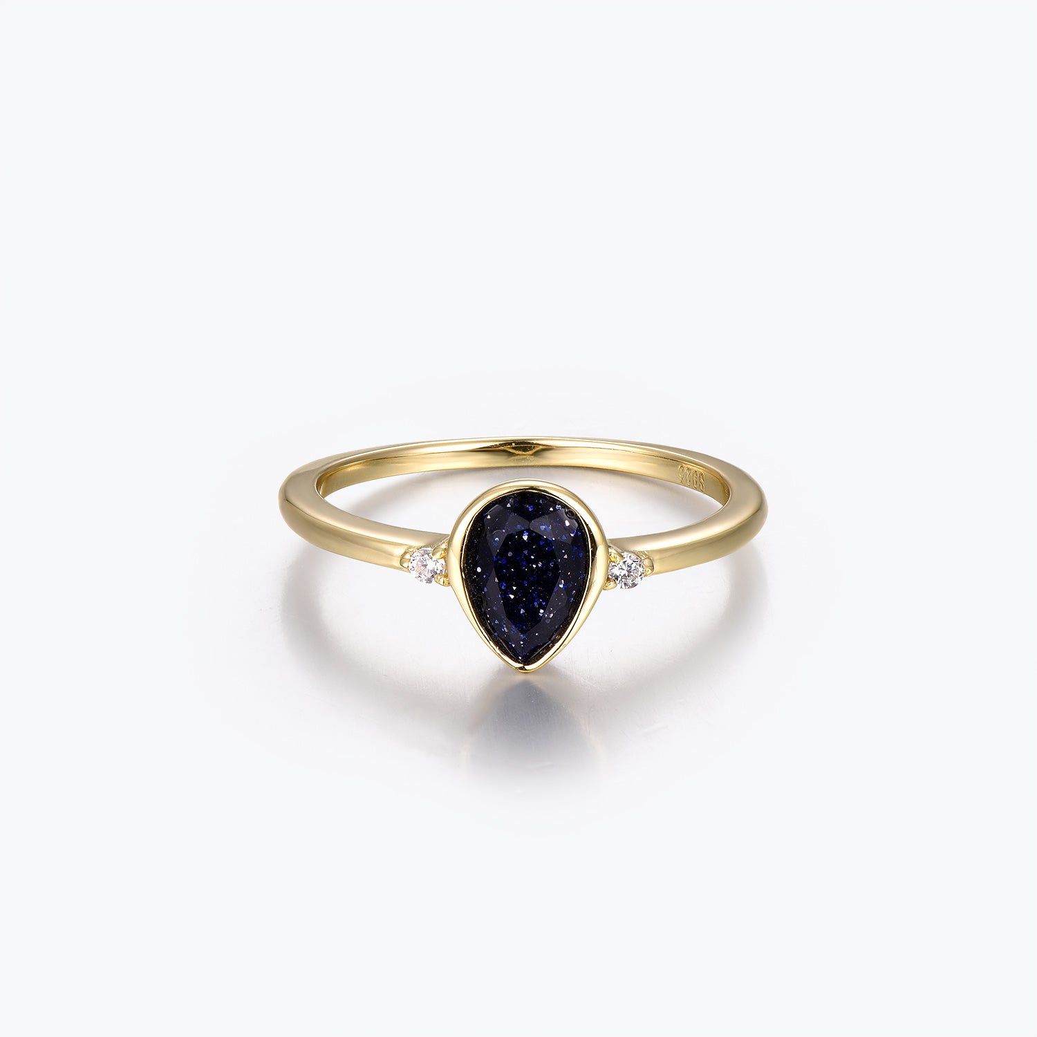 Dissoo® Pear Blue Goldstone Engagement Ring with Curved Stackable Double Band Ring