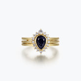 Dissoo® Pear Blue Goldstone Engagement Ring with Curved Stackable Double Band Ring
