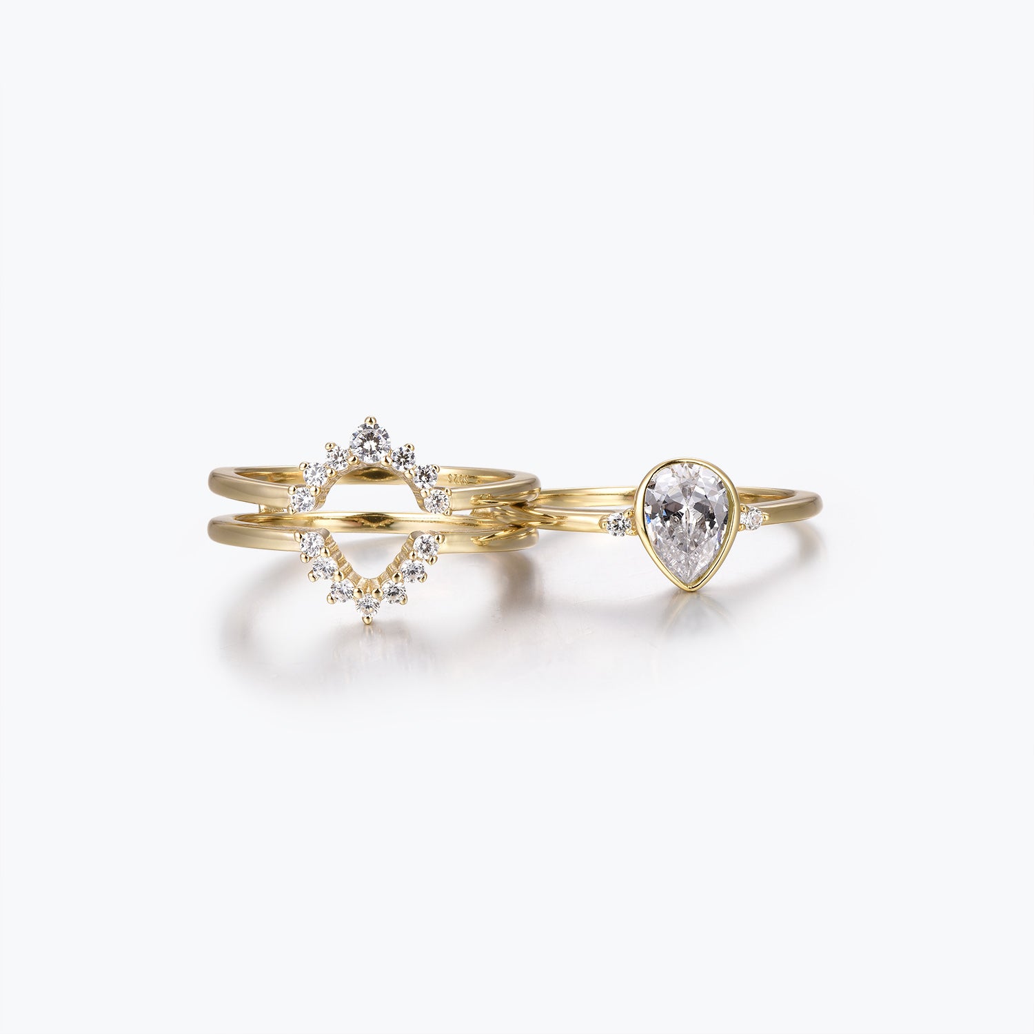Dissoo® Pear Moissanite Engagement Ring and Curved Double Row Wedding Stackable Ring