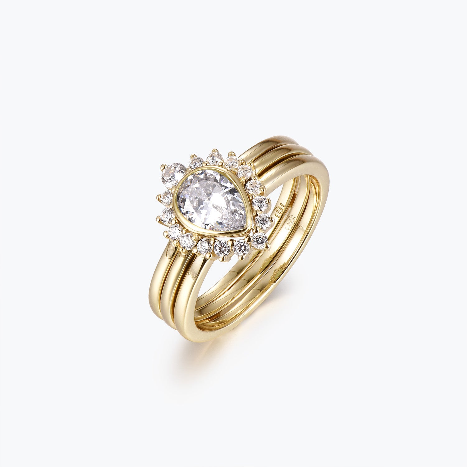 Dissoo® Pear Moissanite Engagement Ring and Curved Double Row Wedding Stackable Ring