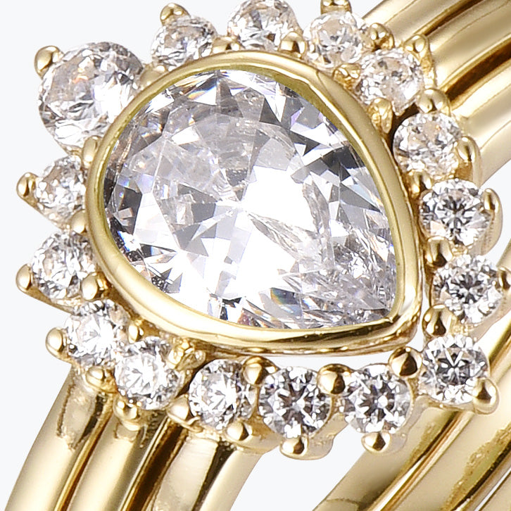 Dissoo® Pear Moissanite Engagement Ring and Curved Double Row Wedding Stackable Ring