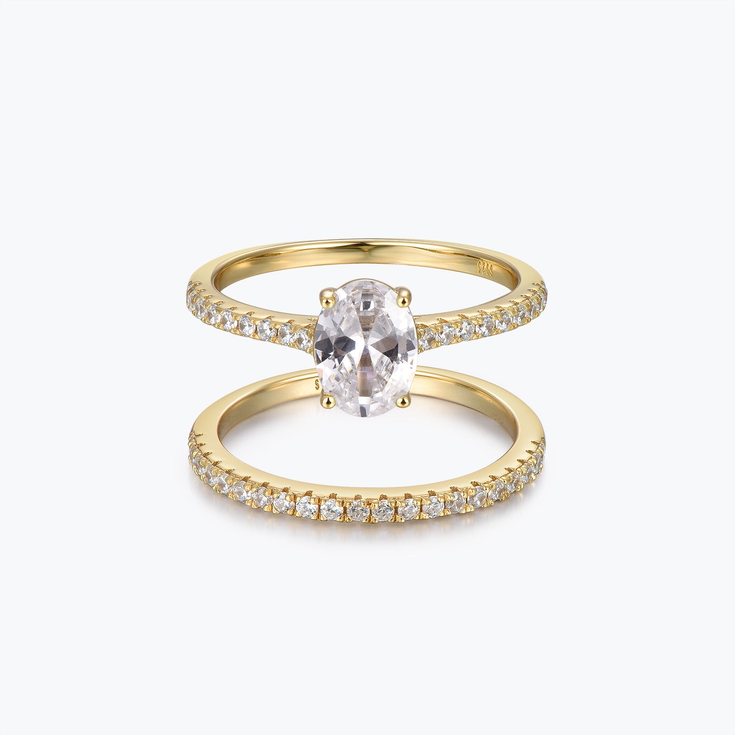 Dissoo® Gold Oval Moissanite Engagement Ring and Semi-Eternity Wedding Ring