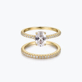 Dissoo® Gold Oval Moissanite Engagement Ring and Semi-Eternity Wedding Ring