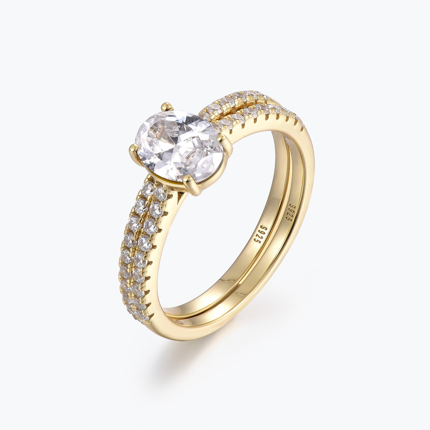 Dissoo® Gold Oval Moissanite Engagement Ring and Semi-Eternity Wedding Ring