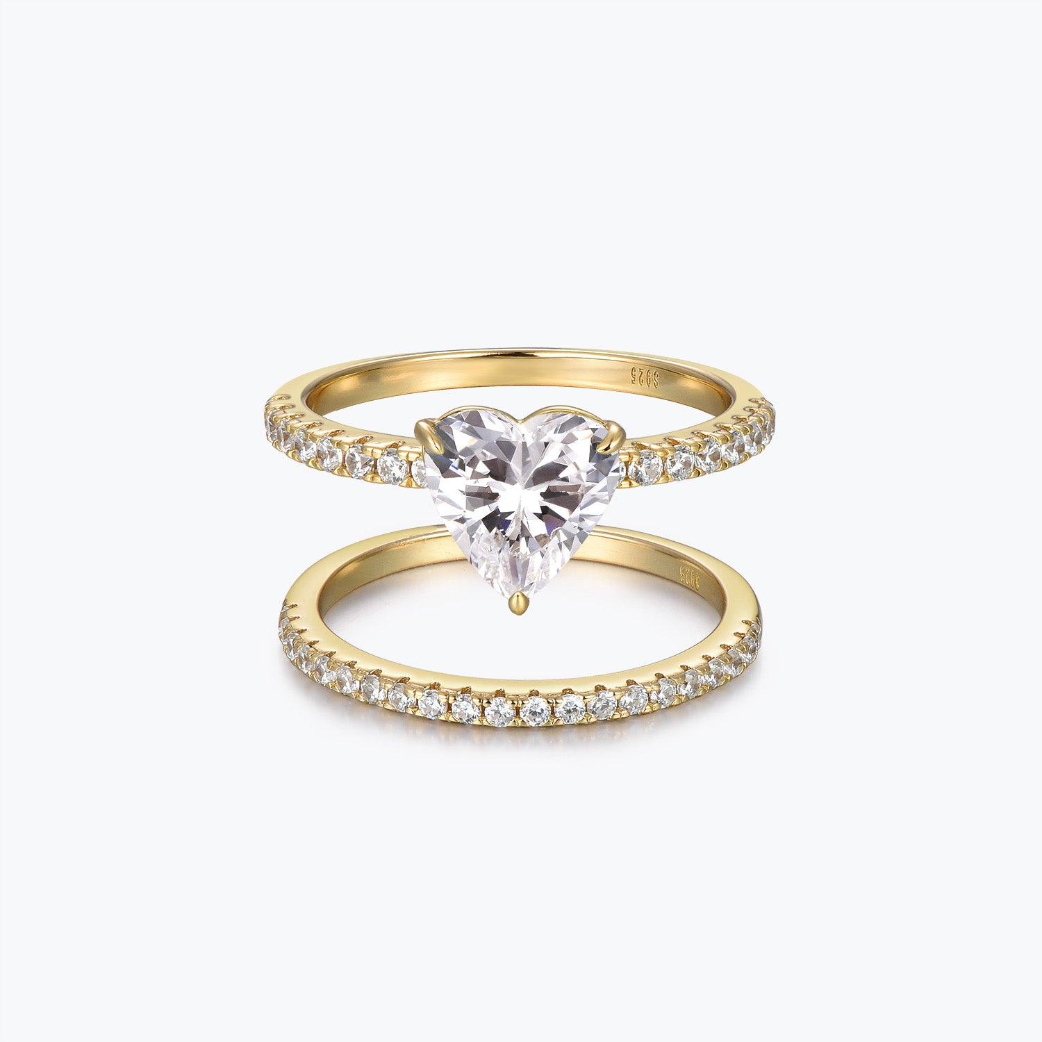 Dissoo® Heart Moissanite Engagement Ring and Semi-Eternity Wedding Ring