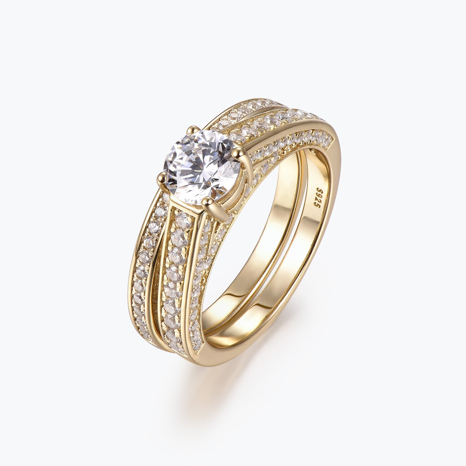 Dissoo® Gold Round Moissanite Engagement Ring and Semi-Eternity Wedding Ring