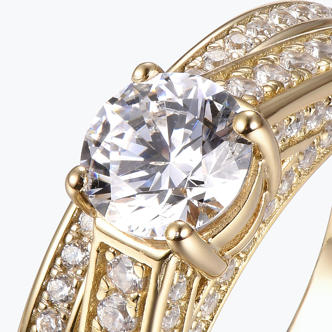 Dissoo® Gold Round Moissanite Engagement Ring and Semi-Eternity Wedding Ring