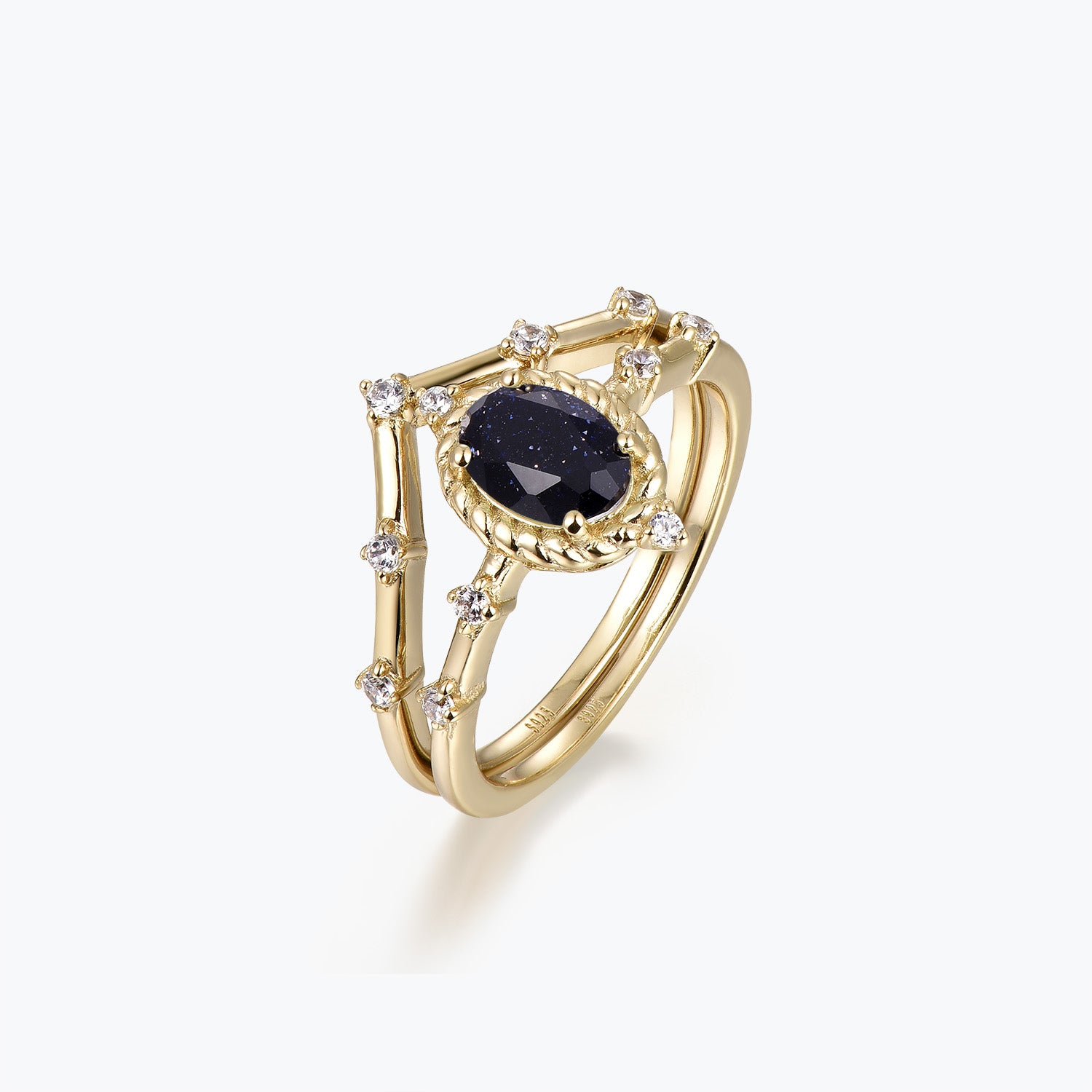 Dissoo® Willow Twisted Rope Blue Goldstone Bridal Set in 14K Gold Vermeil