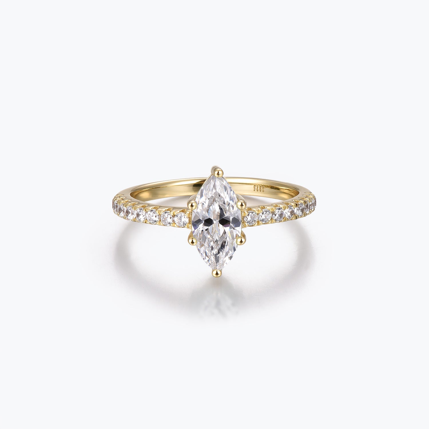 Dissoo® Marquise Moissanite Half-Pavé Engagement Ring and Open-shank Wedding Ring