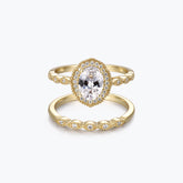 Dissoo® Gold Oval Moissanite Halo Engagement Ring and Versailles Wedding Ring