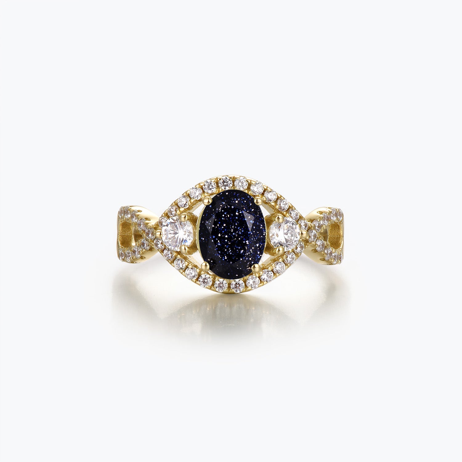 Dissoo® Oval Blue Goldstone Twist Pavé Shank Engagement Ring in 14K Gold Vermeil