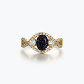 Dissoo® Oval Blue Goldstone Twist Pavé Shank Engagement Ring in 14K Gold Vermeil
