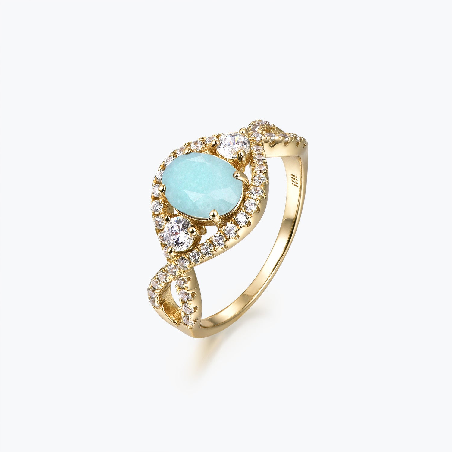 Dissoo® Oval Amazonite Twist Pavé Shank Engagement Ring in 14K Gold Vermeil