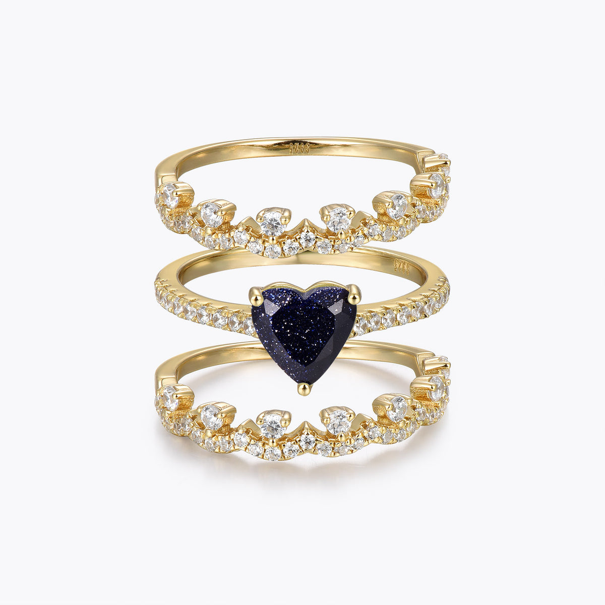 Dissoo® Heart Pavé Blue Goldstone Three-Piece Bridal Set with Crown