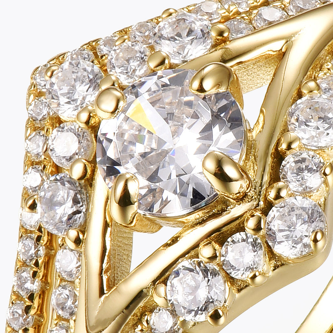 Dissoo® Round Moissanite Split Pavé Engagement Ring and V-Shaped Wedding Ring