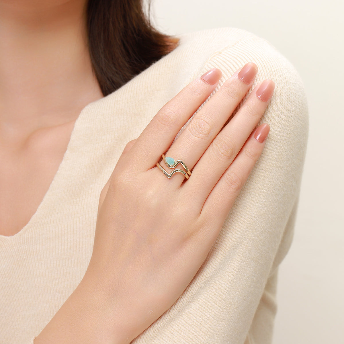 Dissoo® Pear Amazonite Wave Shank Bridal Set in Gold Vermeil