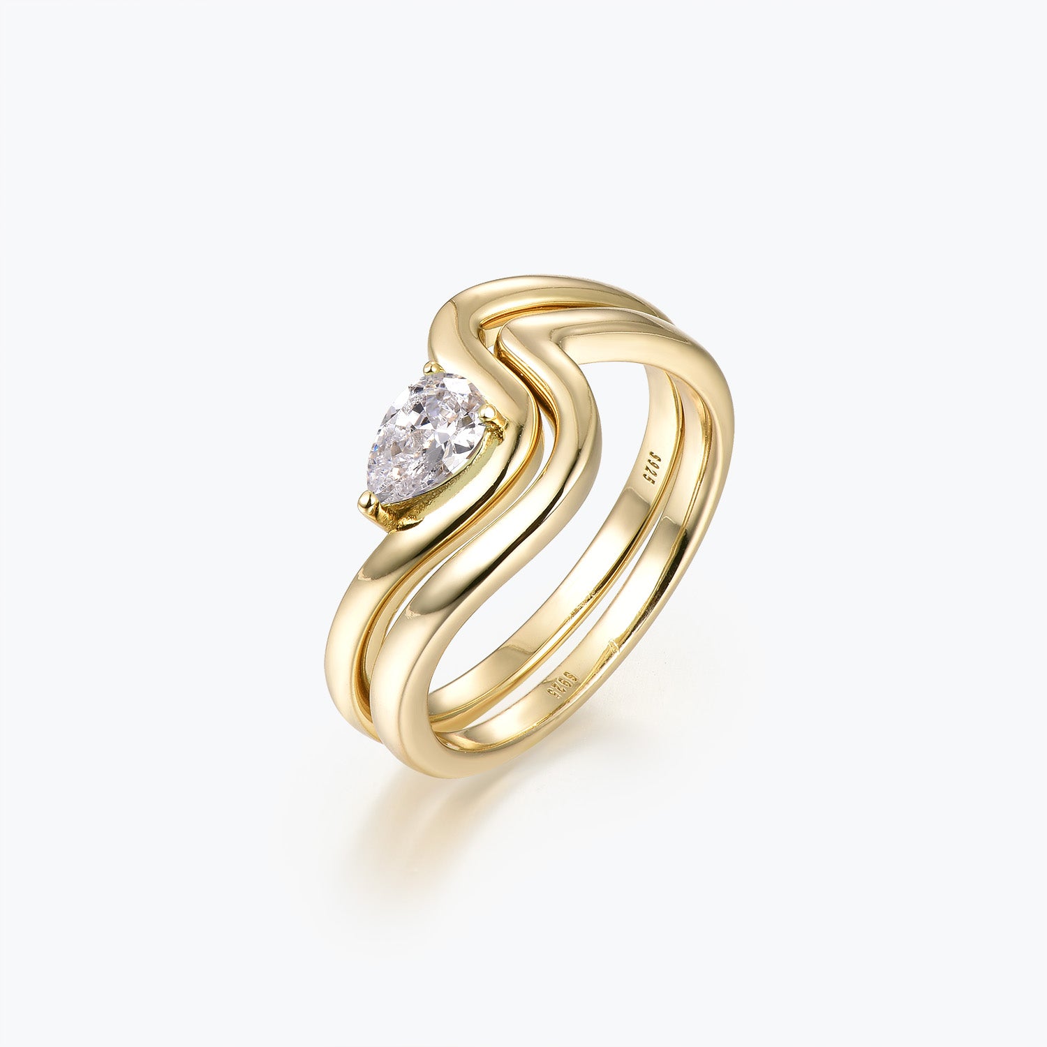 Dissoo® Gold Pear Moissanite Wave Shank Bridal Set