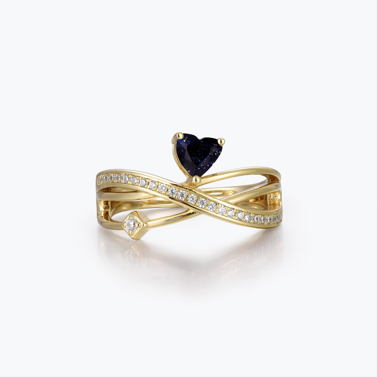 Dissoo® Heart Blue Goldstone Multi-Row Crossover Engagement Ring in Gold Vermeil