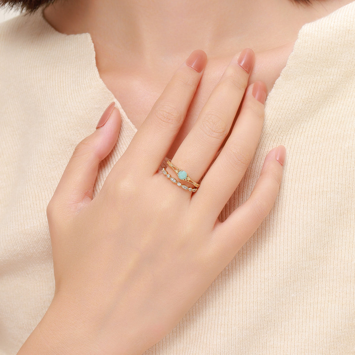 Dissoo® Engraved Pattern Amazonite and Versailles Bridal Set