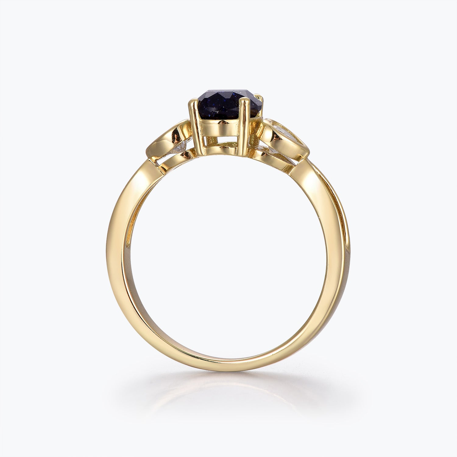 Dissoo® Love Bridge Blue Goldstone Engagement Ring and Versailles Moissanite Wedding Ring