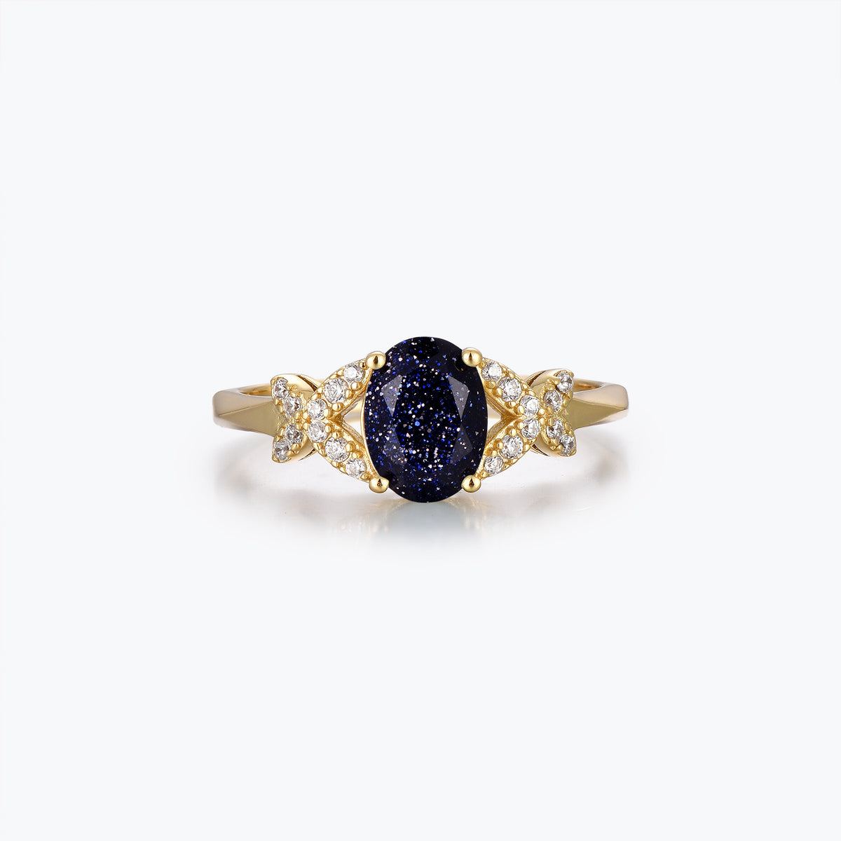 Dissoo® Butterfly Oval Blue Goldstone Engagement Ring in Gold Vermeil