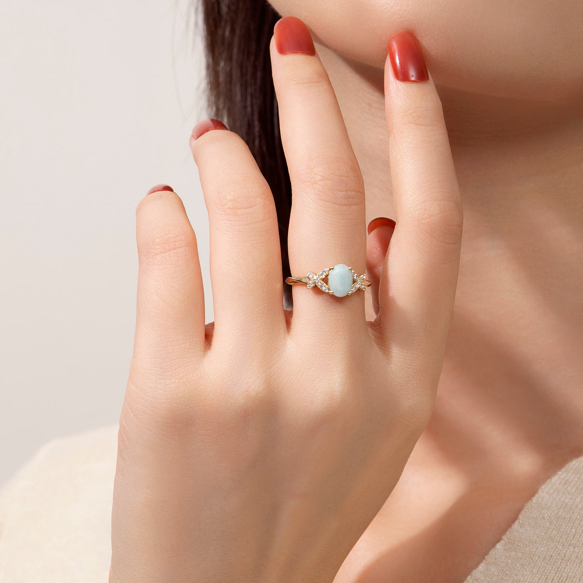Dissoo® Butterfly Oval Amazonite Engagement Ring in Gold Vermeil