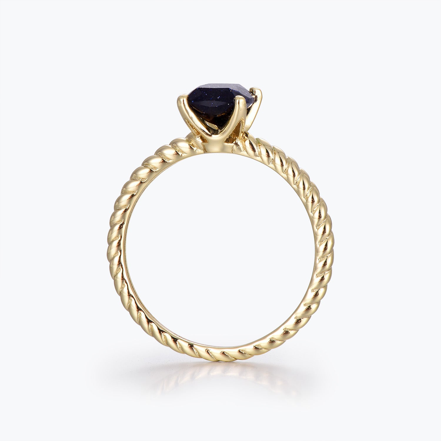 Dissoo® Yellow Gold Cushion Blue Goldstone Solitaire Twisted Engagement Ring