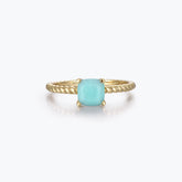 Dissoo® Yellow Gold Cushion Amazonite Solitaire Twisted Engagement Ring
