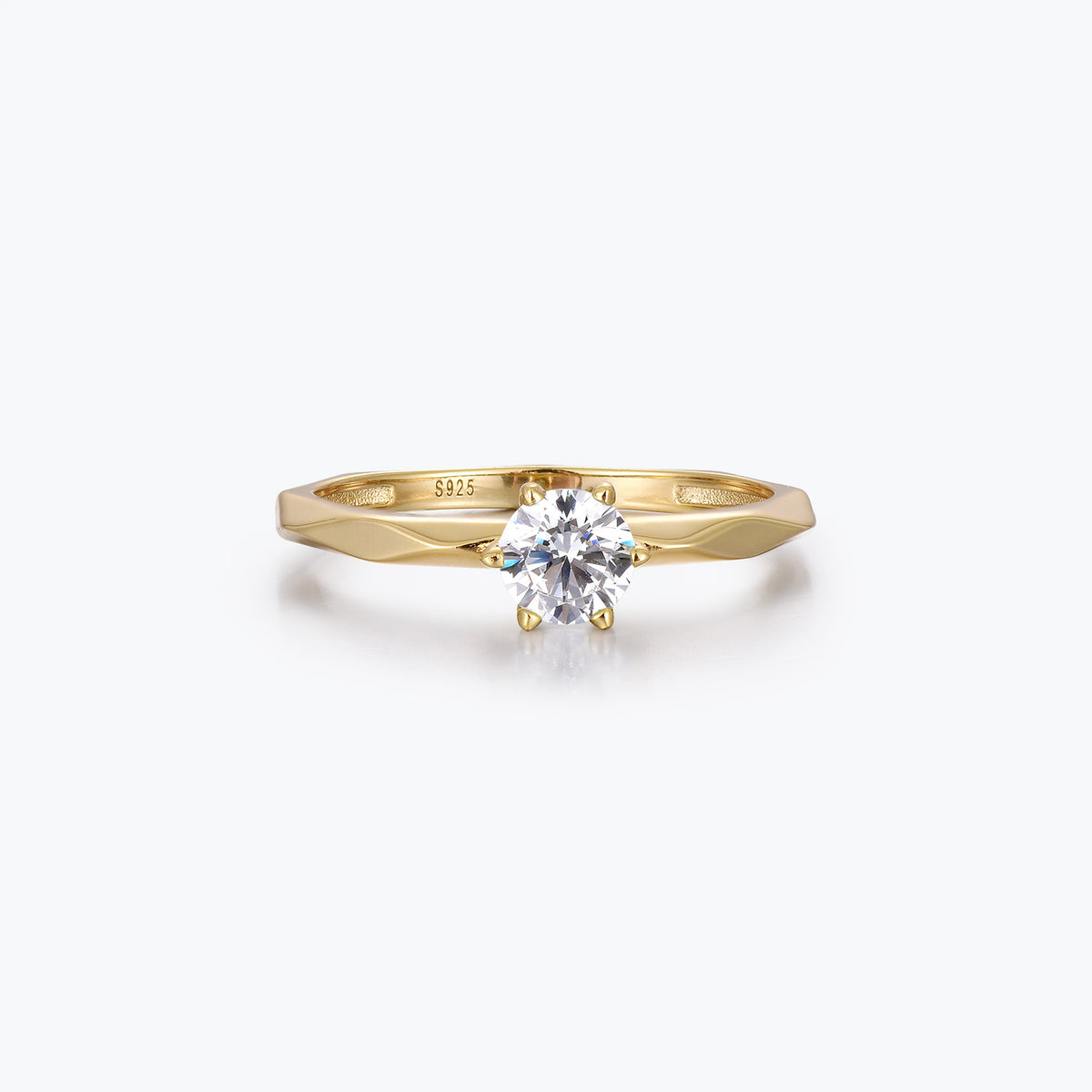 Dissoo® Gold Round Solitaire Moissanite Multi-faceted Engagement Ring