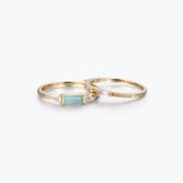 Dissoo® Baguette Amazonite Engagement Ring and Three Baguette Moissanite Wedding Ring