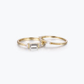 Dissoo® Baguette Moissanite Engagement Ring and Three Baguette Wedding Ring