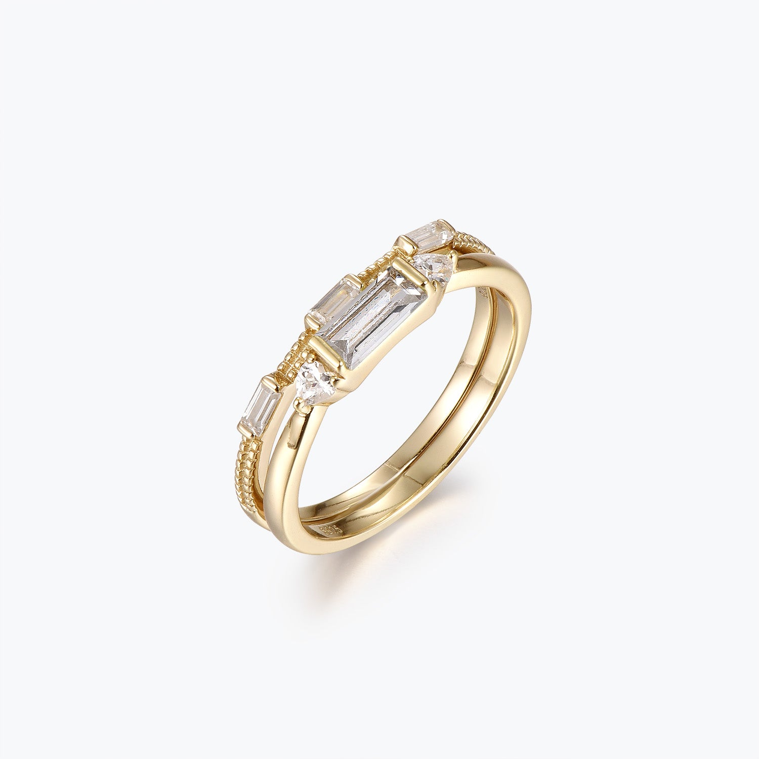Dissoo® Baguette Moissanite Engagement Ring and Three Baguette Wedding Ring