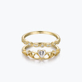 Dissoo® Heart Cut Crown Moissanite Engagement Ring and Gold Versailles Wedding Ring