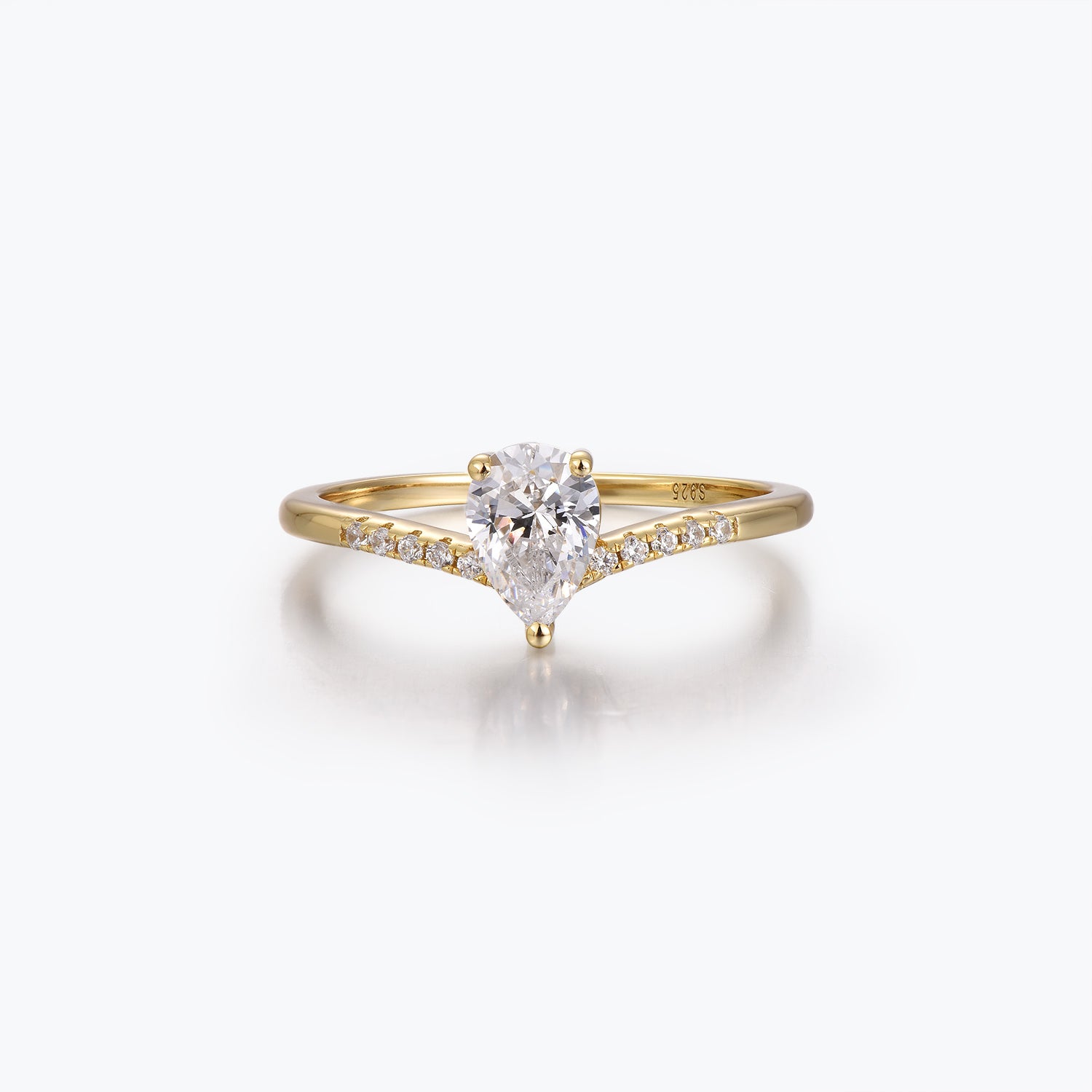 Dissoo® Gold Pear Moissanite Curve Pavé Band Engagement Ring