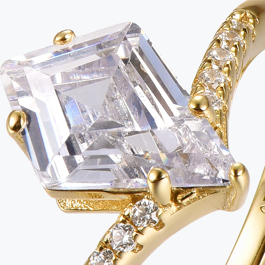 Dissoo® Gold Kite Cut Moissanite Curve Pavé Band Engagement Ring