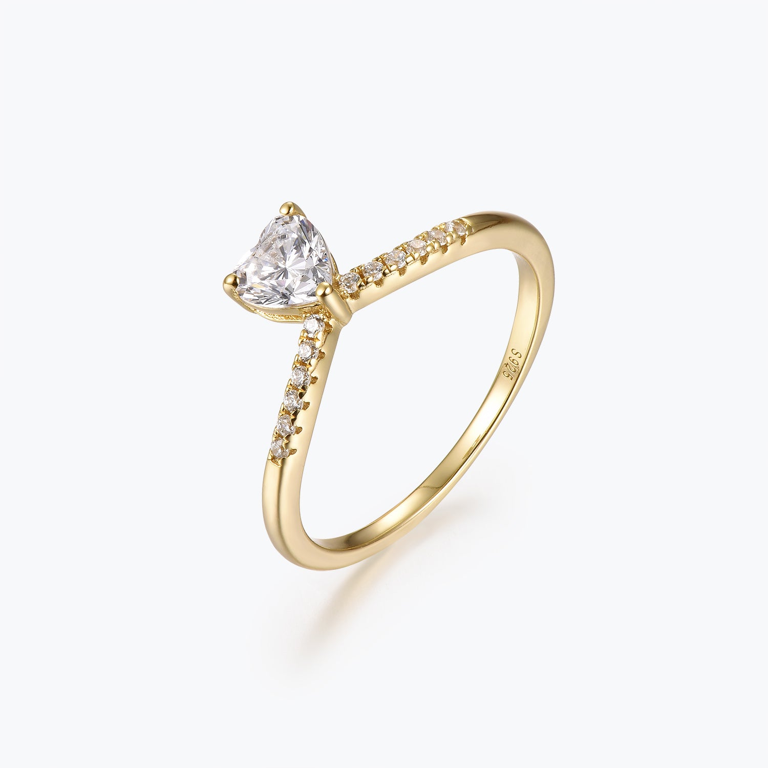 Dissoo® Gold Heart Moissanite Curve Pavé Band Engagement Ring