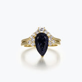 Dissoo® Blue Goldstone Floral Pear Cut Gold Ring Set with Curved Stacked Ring