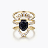 Dissoo® Oval Blue Goldstone Solitaire Pavé Three-Piece Bridal Set in 14K Gold Vermeil
