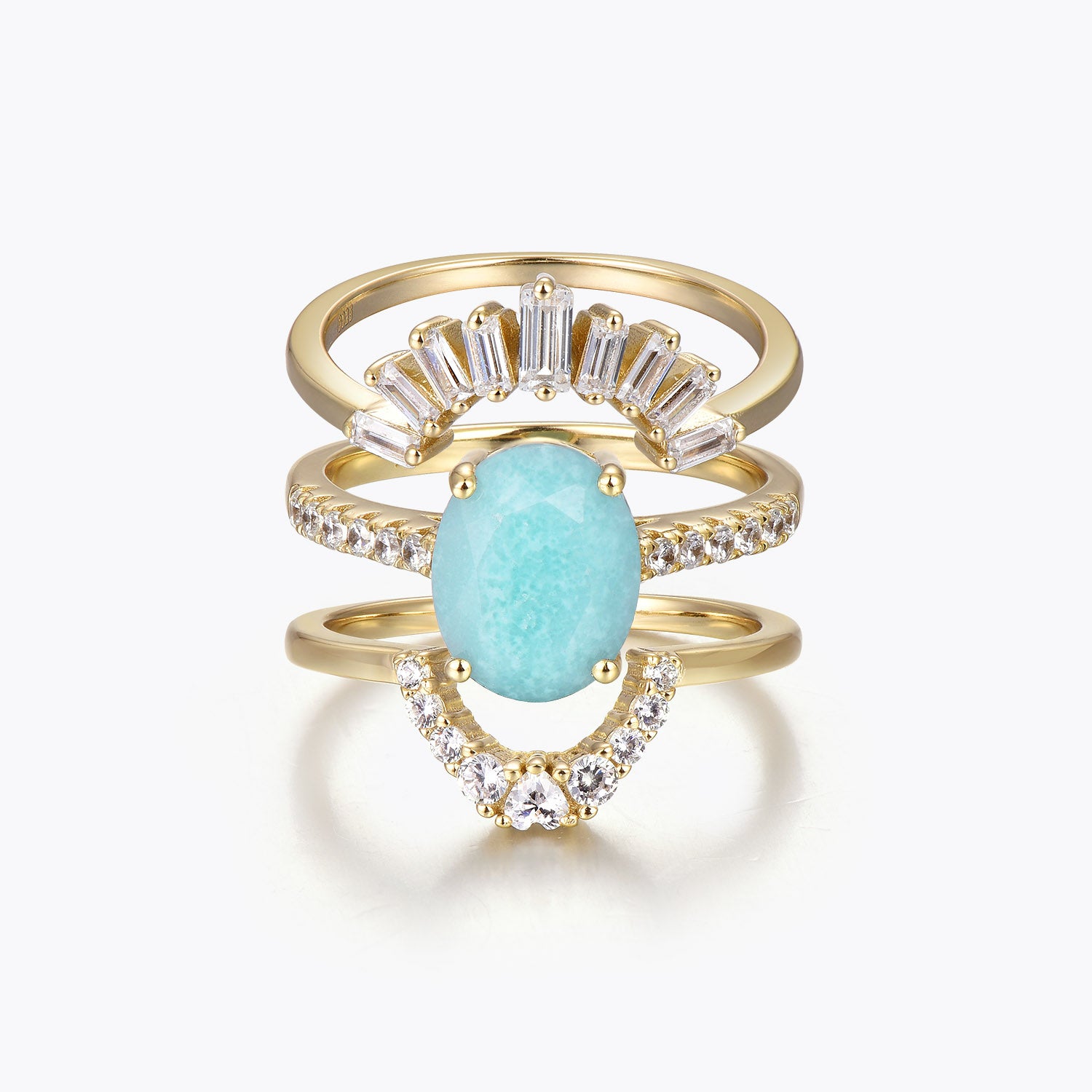 Dissoo® Oval Amazonite Solitaire Pavé Three-Piece Bridal Set in 14K Gold Vermeil